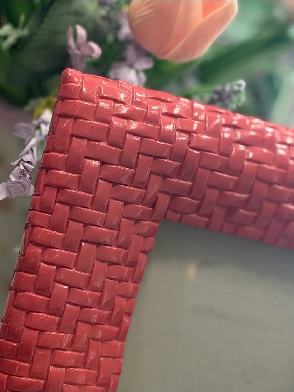 Kenar Home Ceramic BasketWeave Coral Photo Frame. 7.5x9.25 Woven | Cottagecore